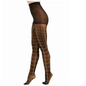 I.n.c. Windowpane-Plaid Tights-Black Plaid NEW